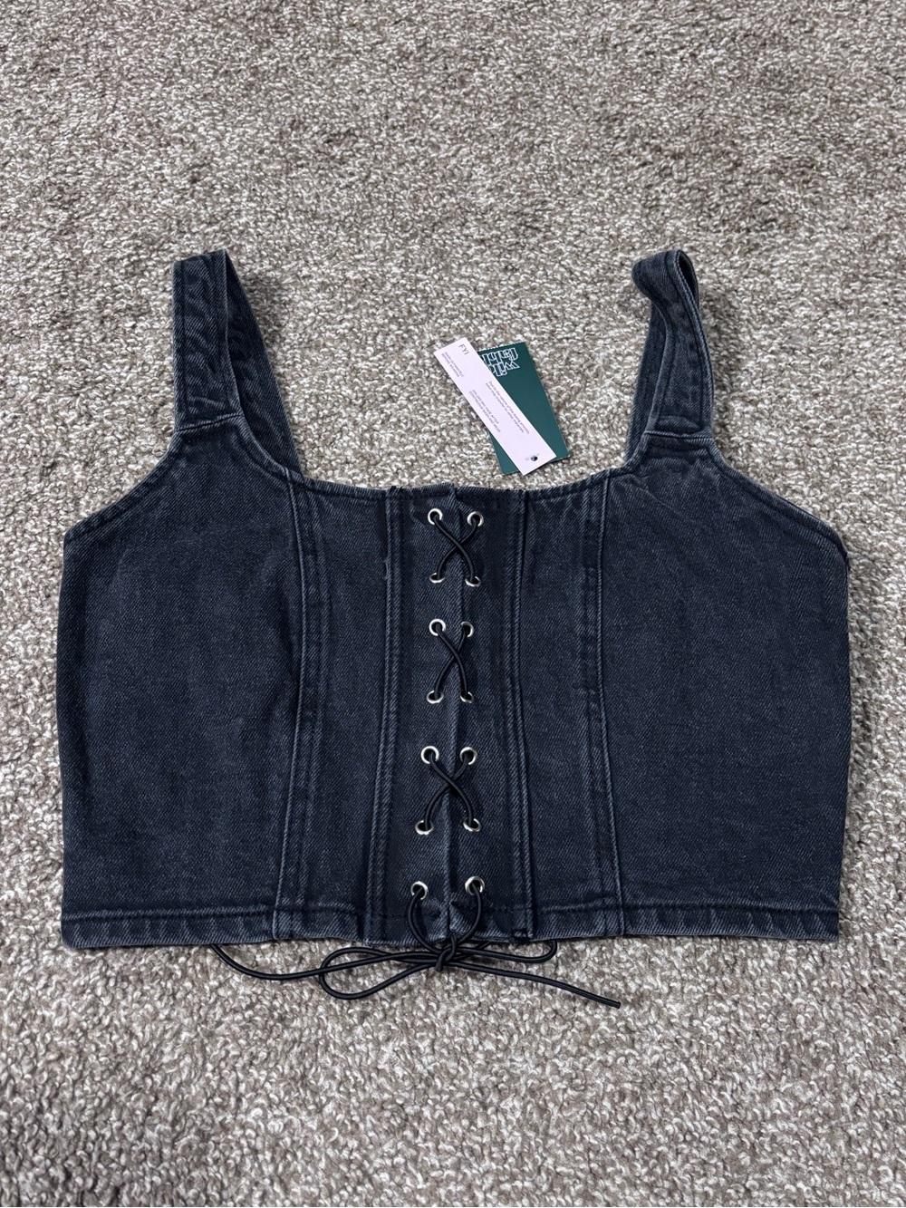 wild fable Black Lace-Up Denim Crop Top